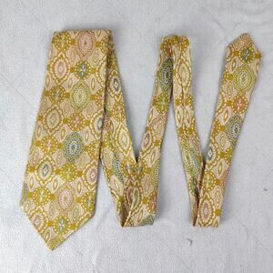 Vintage Brioni Neck Tie Mens‎ Silk Yellow Paisley Retro Print Preppy